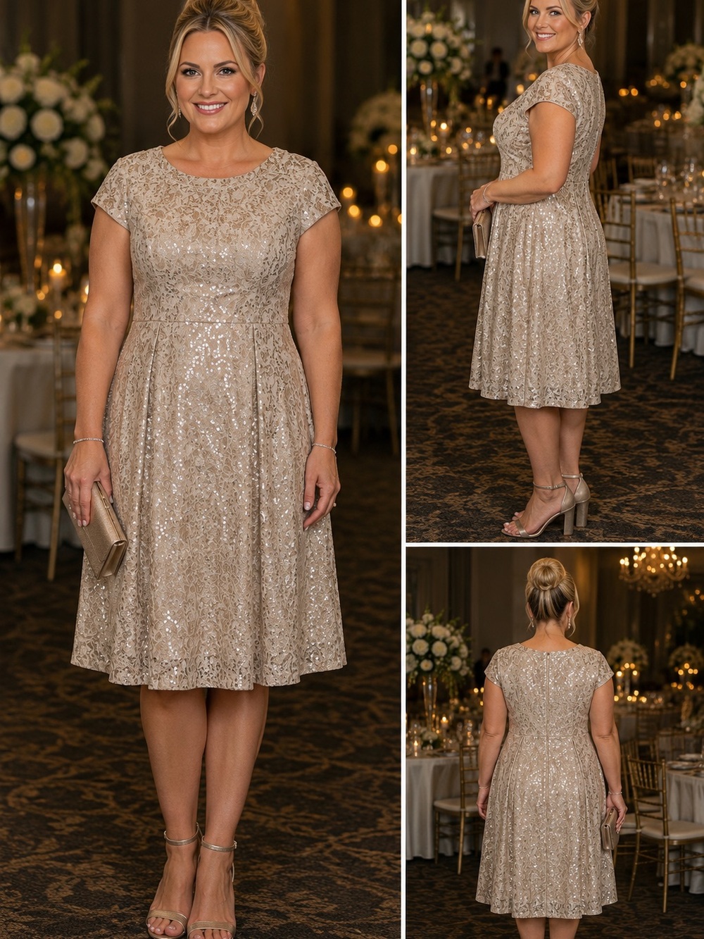 Calvin Klein Cream Lace Sequin A-Line Dress